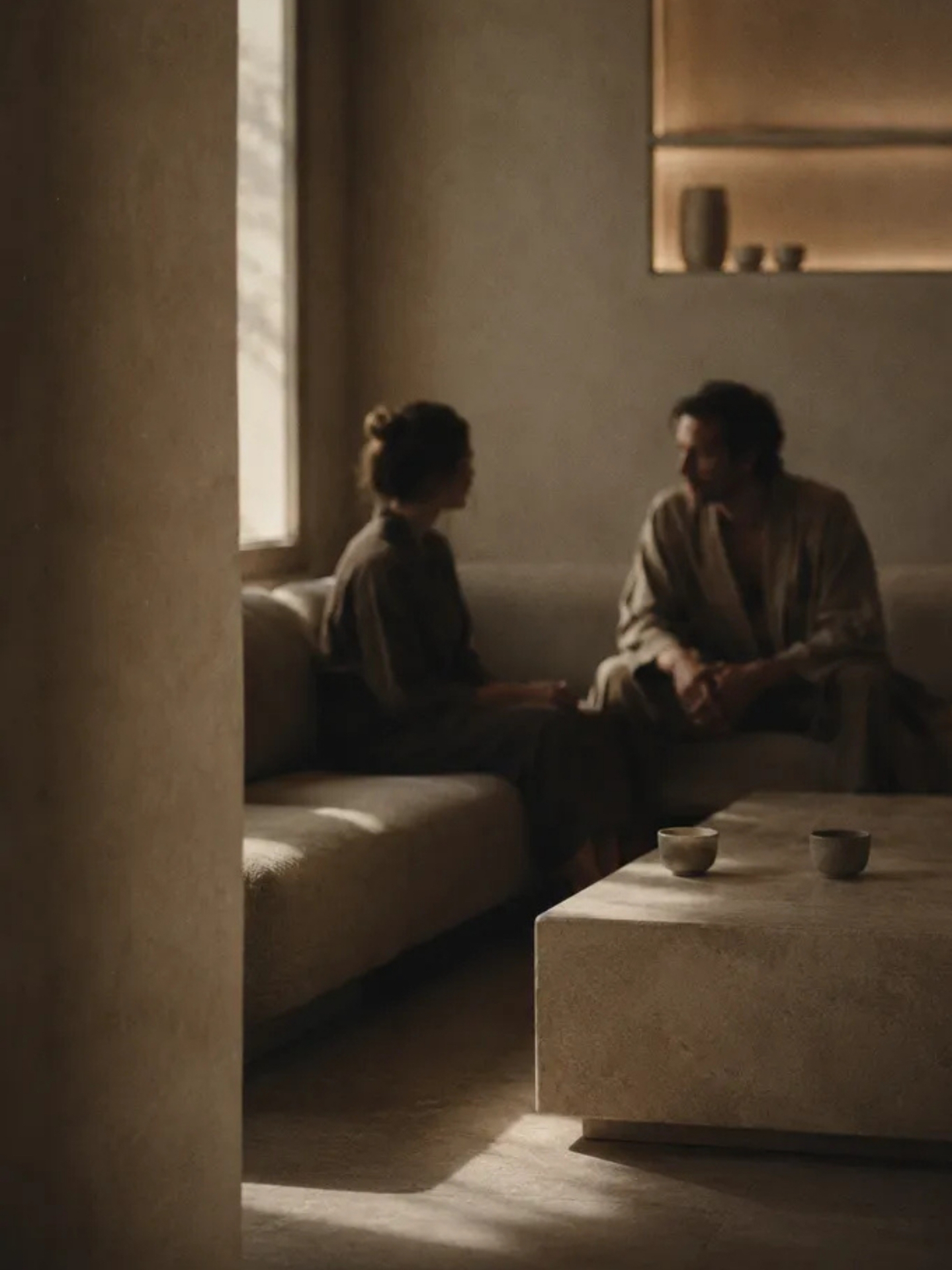 Two people in quiet conversation